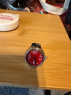 Red Dial Silver Ring Watch